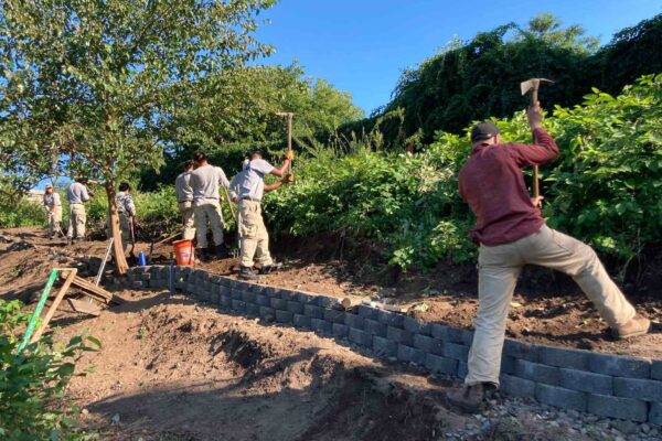 NCCC crew building path and retaining wall at Galego Farm