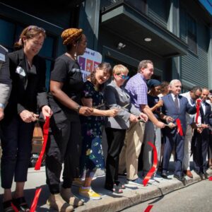 Community partners, neighbors and funders came out for our ribbon cutting on June 24 to celebrate the opening of 404 Broad Street, SCLT's new headquarters.